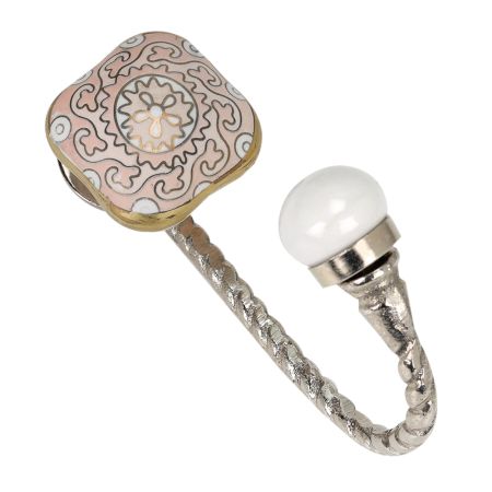 Pink Square Ceramic Metal Hook Silver Fitting